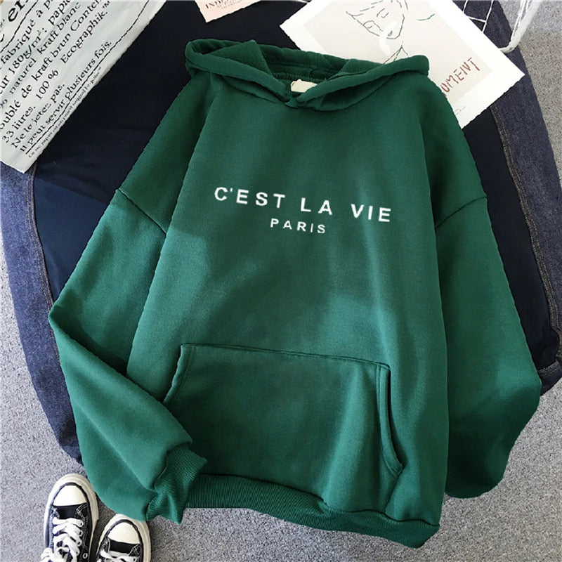 Frauen Casual Drucken Lose Hoodies Frühling Langarm Mit Kapuze Sweatshirt Harajuku Einfache Tops Faul Stil Pullover 2023 Streetwear