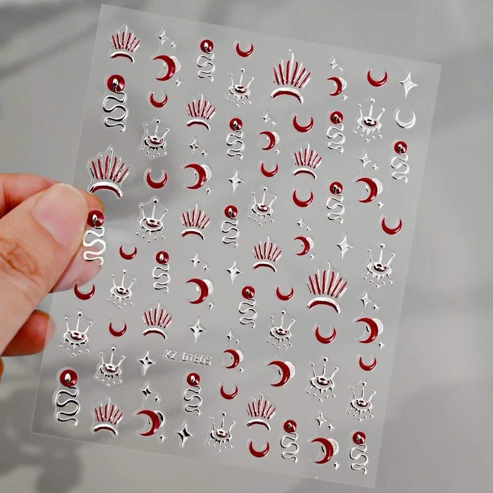 1 Stück Blauer Edelstein Stern Sonne Mond Nagelaufkleber 3D Böhmisches Sternenlicht Herz Schlange Selbstklebende Abziehbilder Französische Linien Streifen Maniküre Sliders