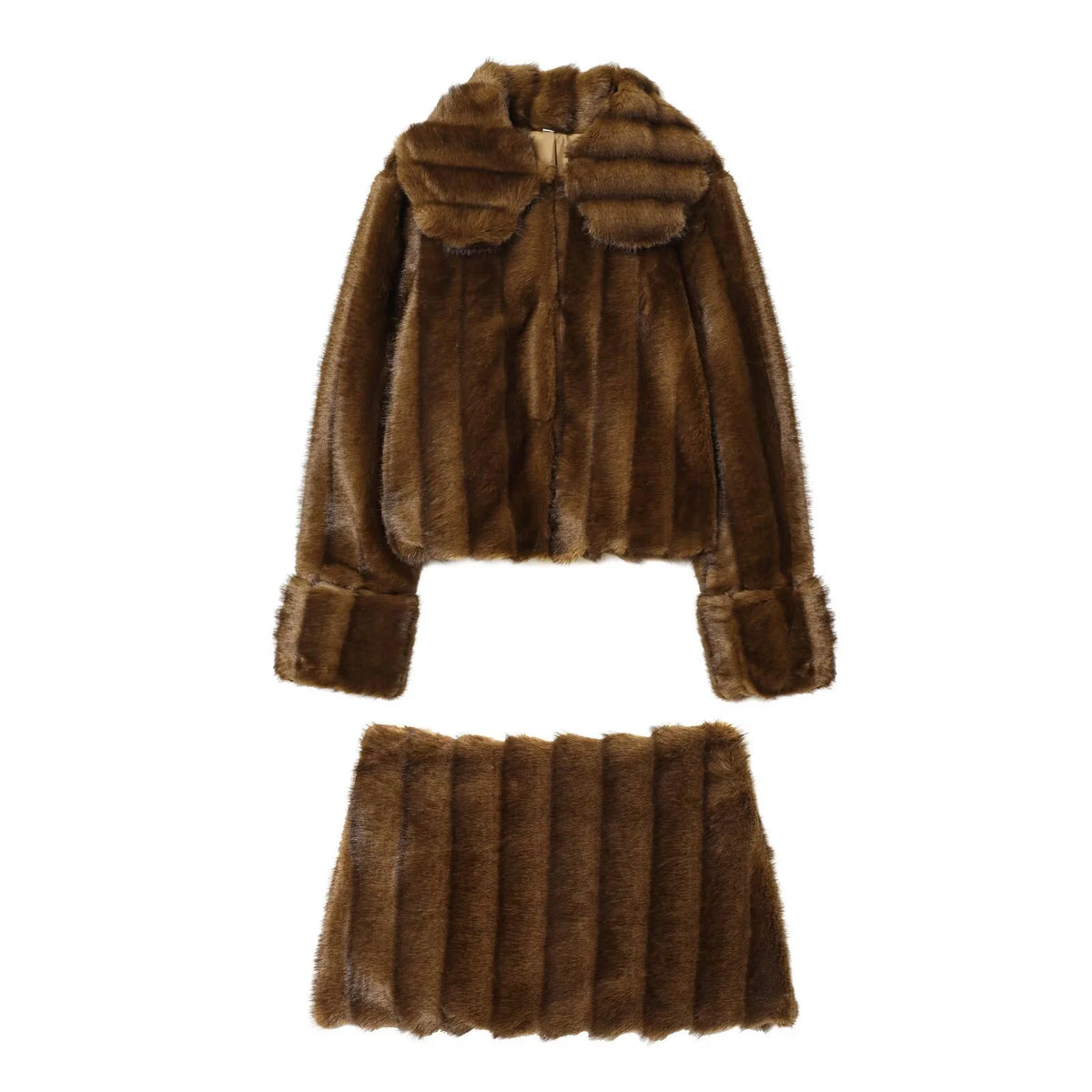 2025, Winter, neuer Damenmode-Stil, künstlicher Pelzeffekt, Disney-Kragen, Jacke, Kurzmantel, halber Rock-Set