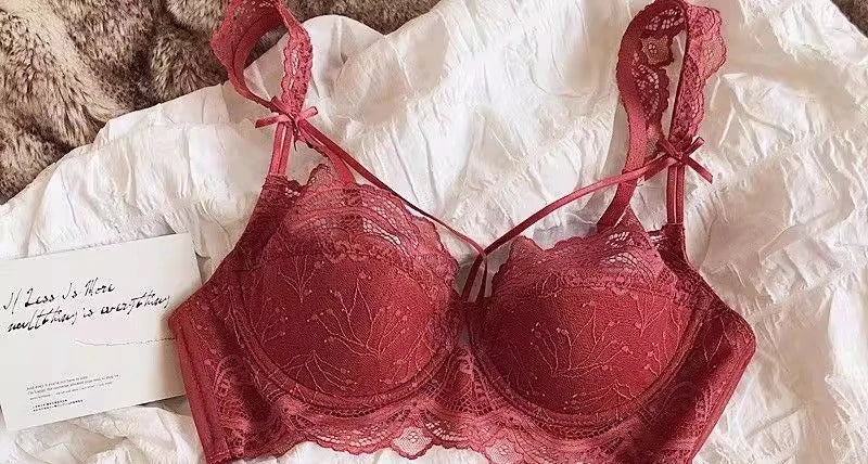 MOYISU Sexy Spitzen-Bralette-Set, kleine Brüste, französisches Design, abnehmbare Träger mit dünnen Push-Up-Pads, weiche Bügel-BH-Abdeckung, Oberteil AB