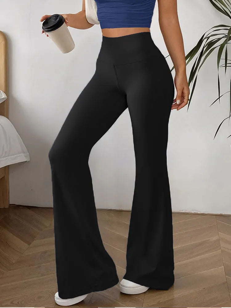 Damen Stylische Minimalistische Schlaghose Hochgeschnittene Bauchkontrolle Vier-Jahreszeiten-Schlaghose Elegante Lässige Activewear-Hose