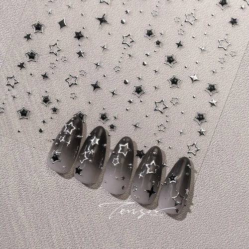 1pc 5D Y2K Gothic Metall Schwarz Silber Sterne Nagel Aufkleber Luxus Stern Nail art Aufkleber Vergoldung Hohl 5-zackigen Nagel Design Slider