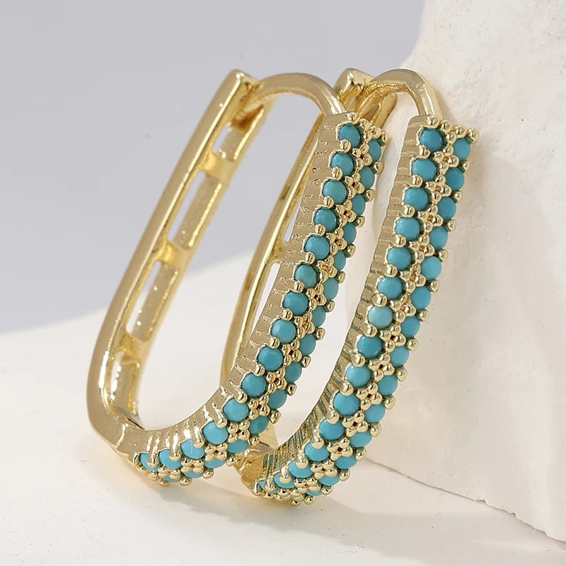 Exquisite Intarsien-Ohrringe in U-Form mit Türkisimitat für Damen, klassische Alltags- und Pendler-Ohrringe, Modeschmuck