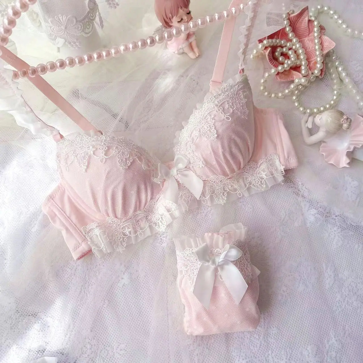 YUQI Sexy japanisches süßes BH-Set, G-Cup, große Körbchen, Damen-Bügel, schwere Spitze, dünne Körbchen, Komfort, reine und sinnliche Dessous, Push-up