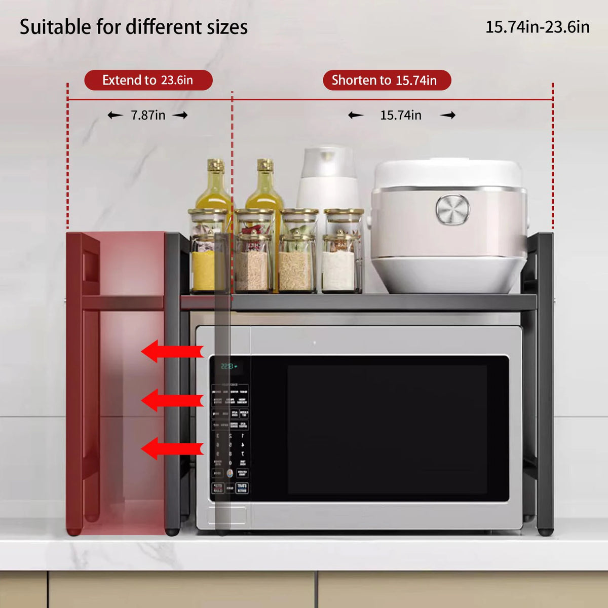 1 Stück erweiterbarer 42–64 cm großer Mikrowellen-Regal-Organizer, feuchtigkeits- und rostfrei, Mikrowellen-Arbeitsplatten-Organizer, Geschirr-Aufbewahrung