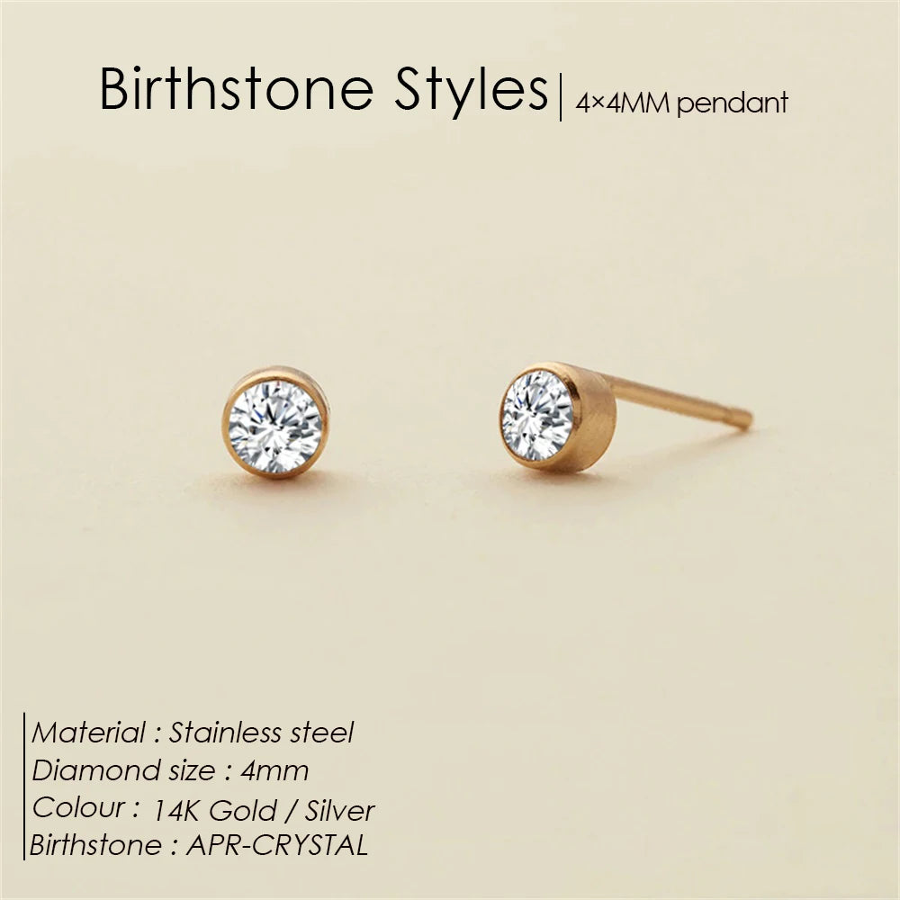 EManco Piercing Push-Back Ohrringe Piercingsichere Minimalistische Geschenkidee für Frauen Großhandel Edelstahl Geburtsstein Ohrstecker