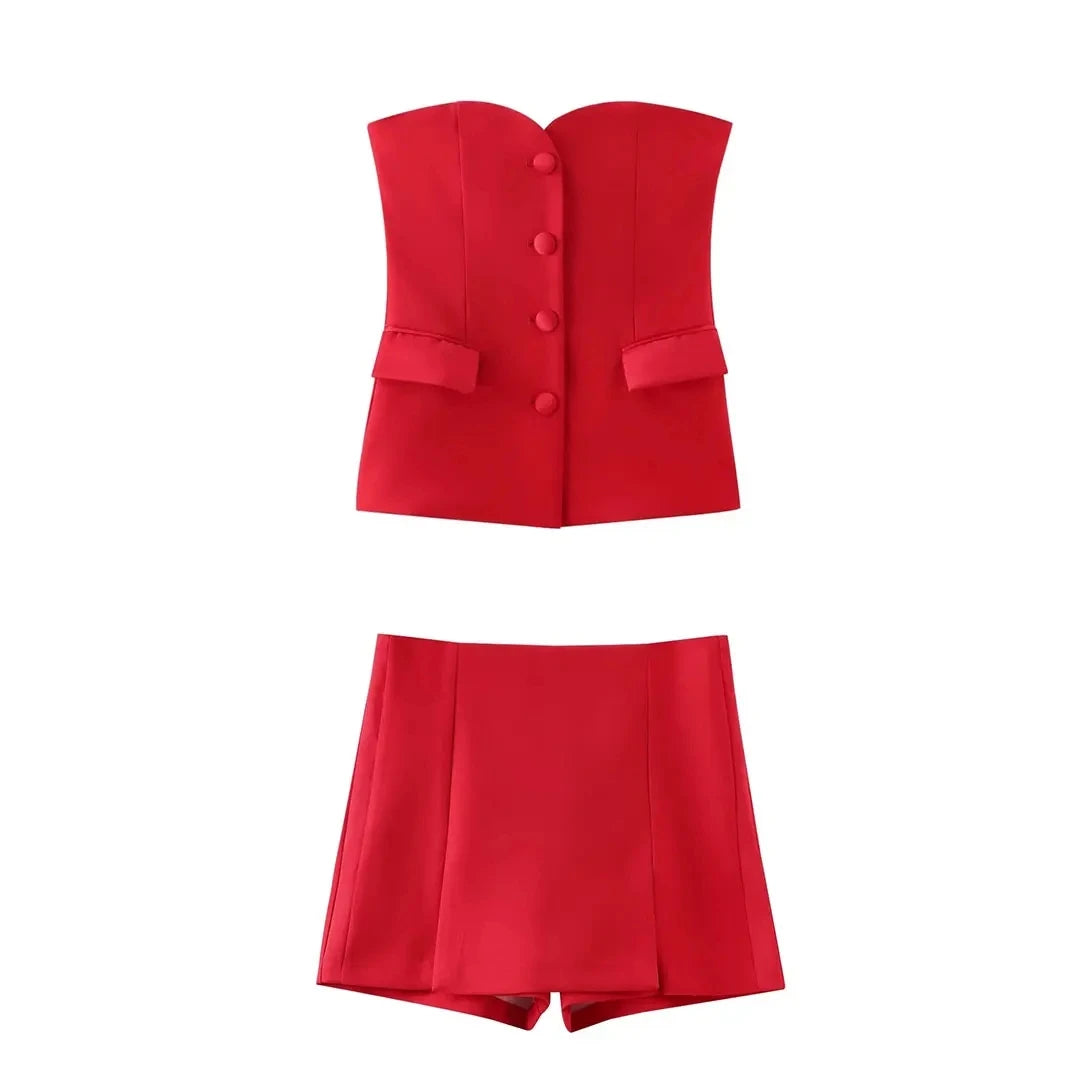 HH Sommer Frauen Elegante Rosa Shorts Röcke Sets Vorderen Knopf Rohr Tops Schlank Schlitz Shorts Culottes Weibliche Mode Streetwear