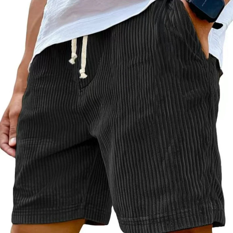 Sommer Cord-Shorts für Herren, dünn, schnelltrocknend, einfarbig, lässige Sport-Jogging-Shorts, locker geschnitten, 5-Punkte-Shorts über dem Knie, Cargo-Hose