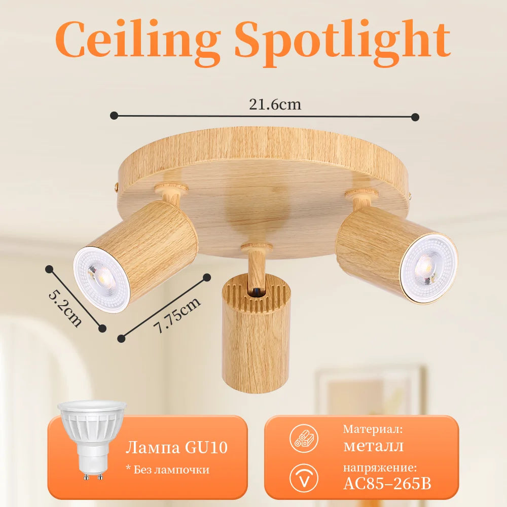 Holz-GU10-LED-Strahler, Deckenleuchte, 110–220 V, Ersatzbirne, Spotlichter, Schienenlicht für Küche, Wohnzimmer, Schlafzimmer