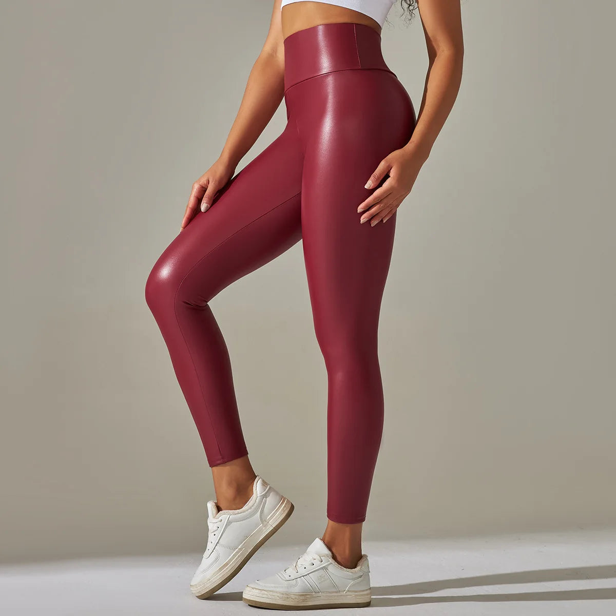 Neue PU-Lederhose für Damen, farbenfrohe, eng anliegende Schlankheits- und Yoga-Leggings mit hoher Taille für den Außenbereich