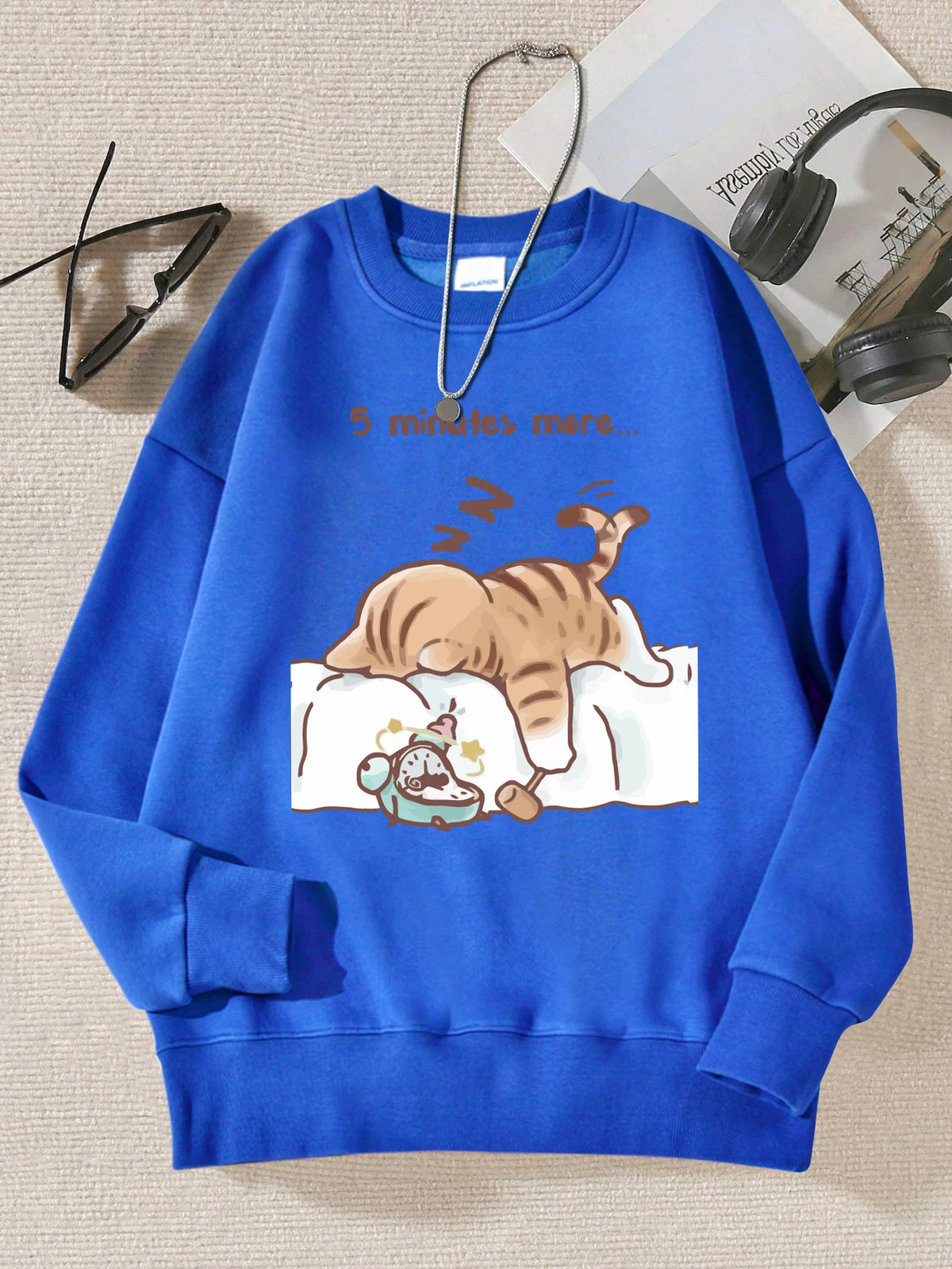 Die Katze, die immer zum Schlafen wünscht, Muster bedruckt, mit Kapuze, Damen, schlicht, warm, Herbst-Sweatshirt, Straße, lässig, Unisex-Pullover