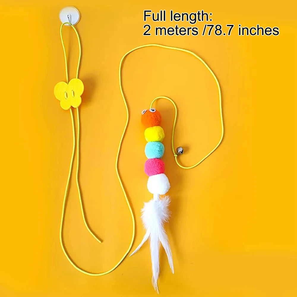 Pet Teasing Stick Kätzchen Selbst Hallo Elastische Seil Katze Spielzeug Feder Glocke Teasing Stick Hängen Schaukel Spielzeug