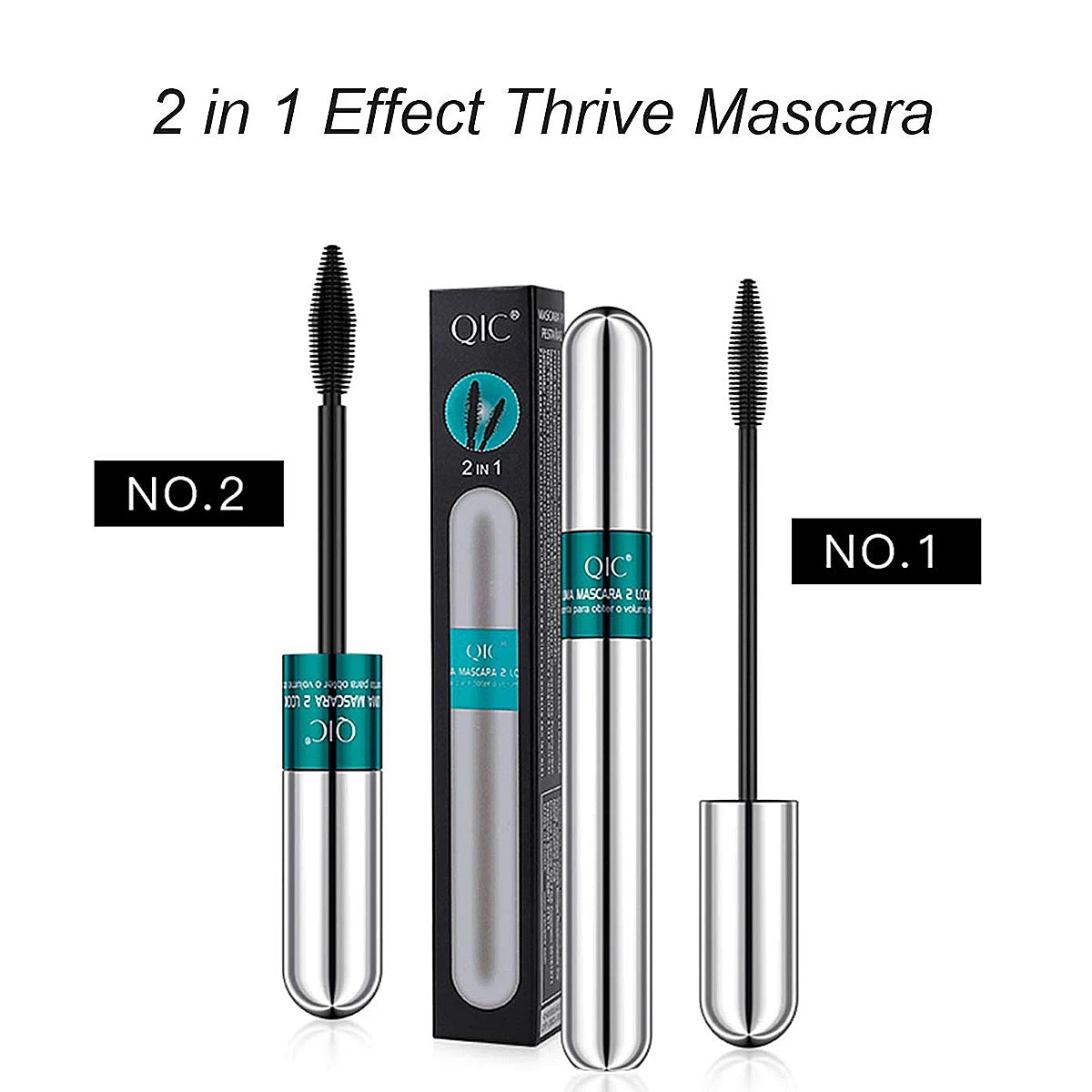 Doppelte In-Eins-Mascara aus Seidenfaser, wasserfeste Wimperntusche für Wimpernverlängerung, schwarz, dick, verlängernde Wimpern, Kosmetik