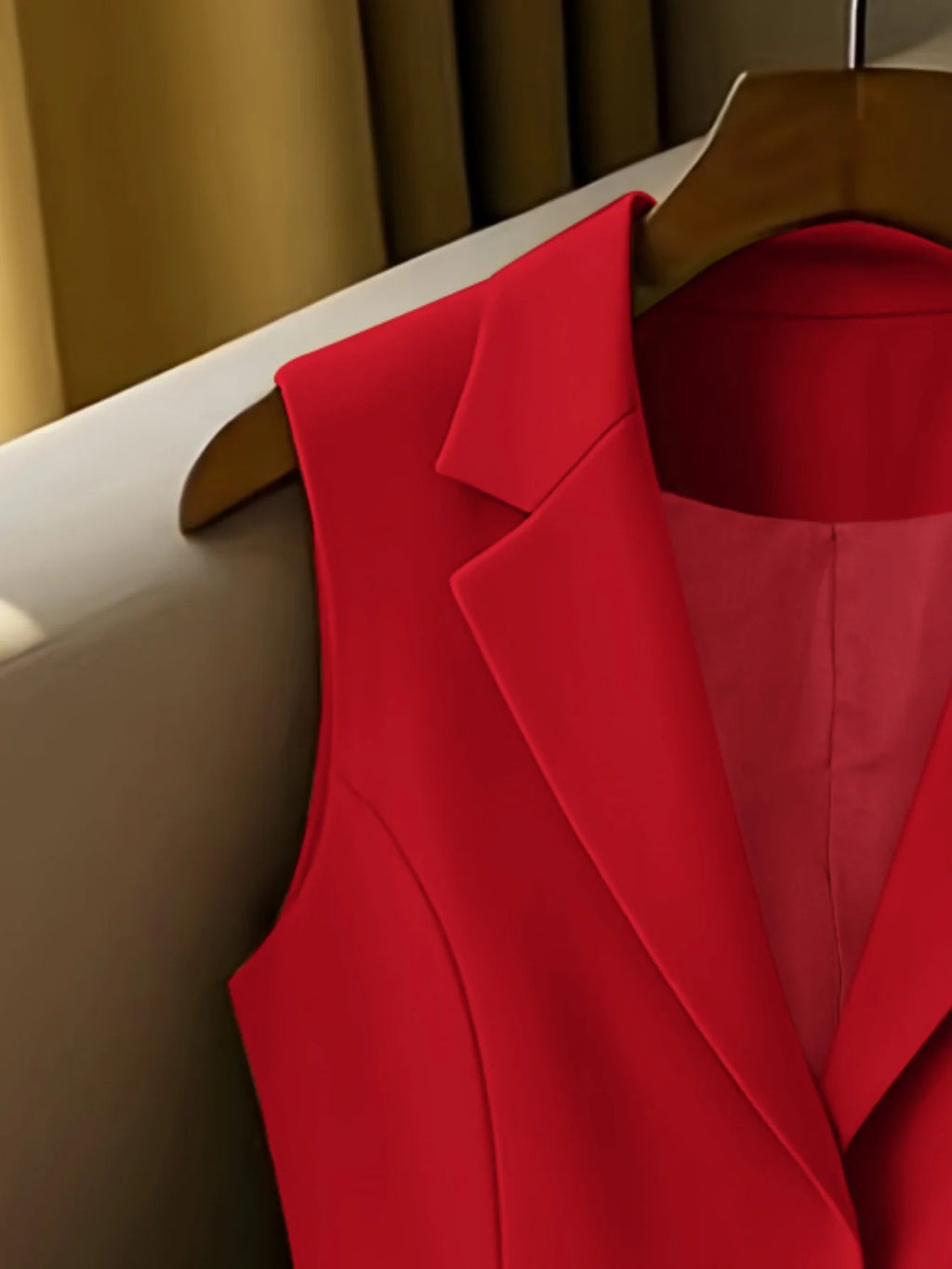 Lange Blazer-Weste für Damen, ärmellos, Reverskragen, Anzugweste mit goldenen Knöpfen für Business, Büro, Oberbekleidung, Oberteil