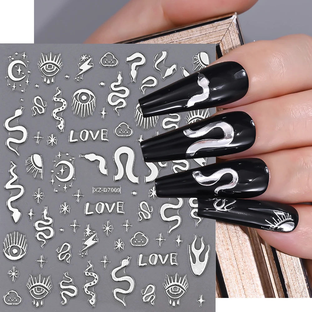 1 Stück Blauer Edelstein Stern Sonne Mond Nagelaufkleber 3D Böhmisches Sternenlicht Herz Schlange Selbstklebende Abziehbilder Französische Linien Streifen Maniküre Sliders