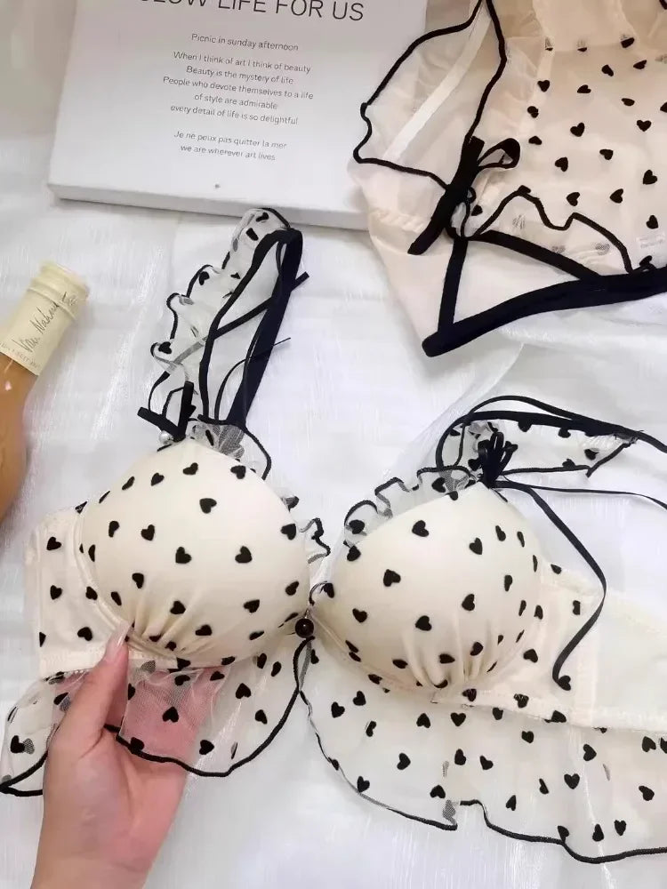 MOYISU Koreanischen Stil Drahtlose Spitze Dessous Set für Kleine Brüste Frauen Sexy Pure Desire Süße Nette Bh Netzwerk Liebe Design