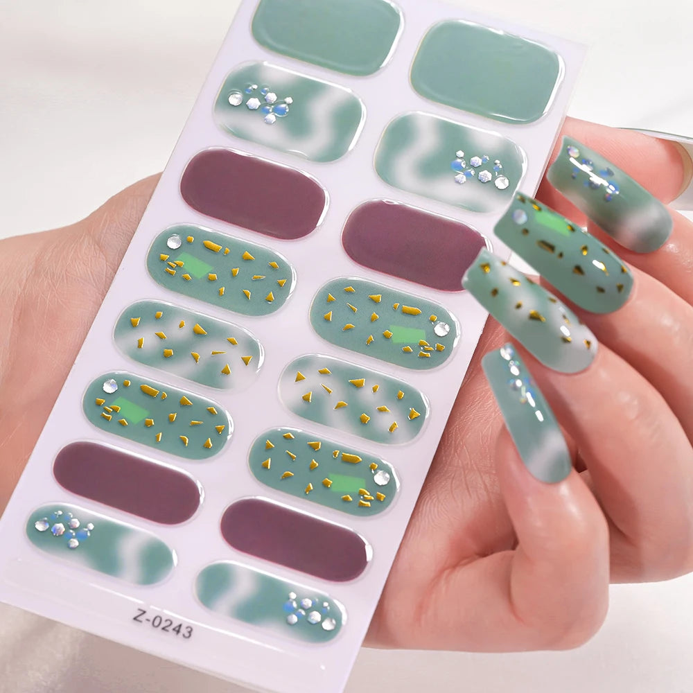 16 Tipps 3D Bunte Eis-Transparente Nagelfolie Volle Abdeckung Bronzing Französisch Nagellack Aufkleber Selbstklebende Langlebige Nagel Dezember