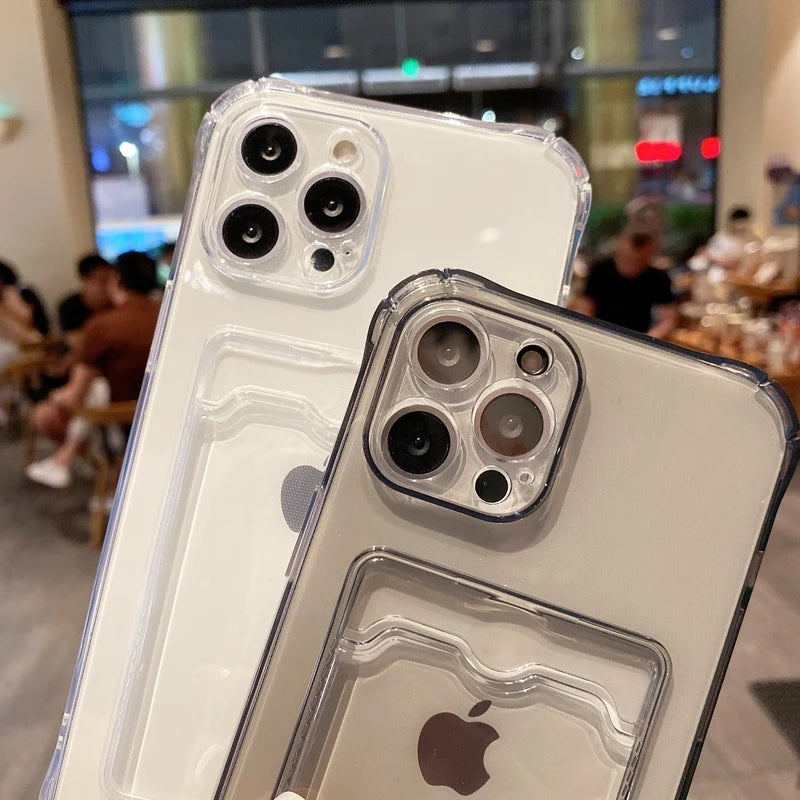 Brieftasche Kartenhalter Klare weiche Hülle für iPhone 17 11 13 12 14 15 Plus 16 Pro Max Air X XS Max XR Transparente Kartenfächer Abdeckung