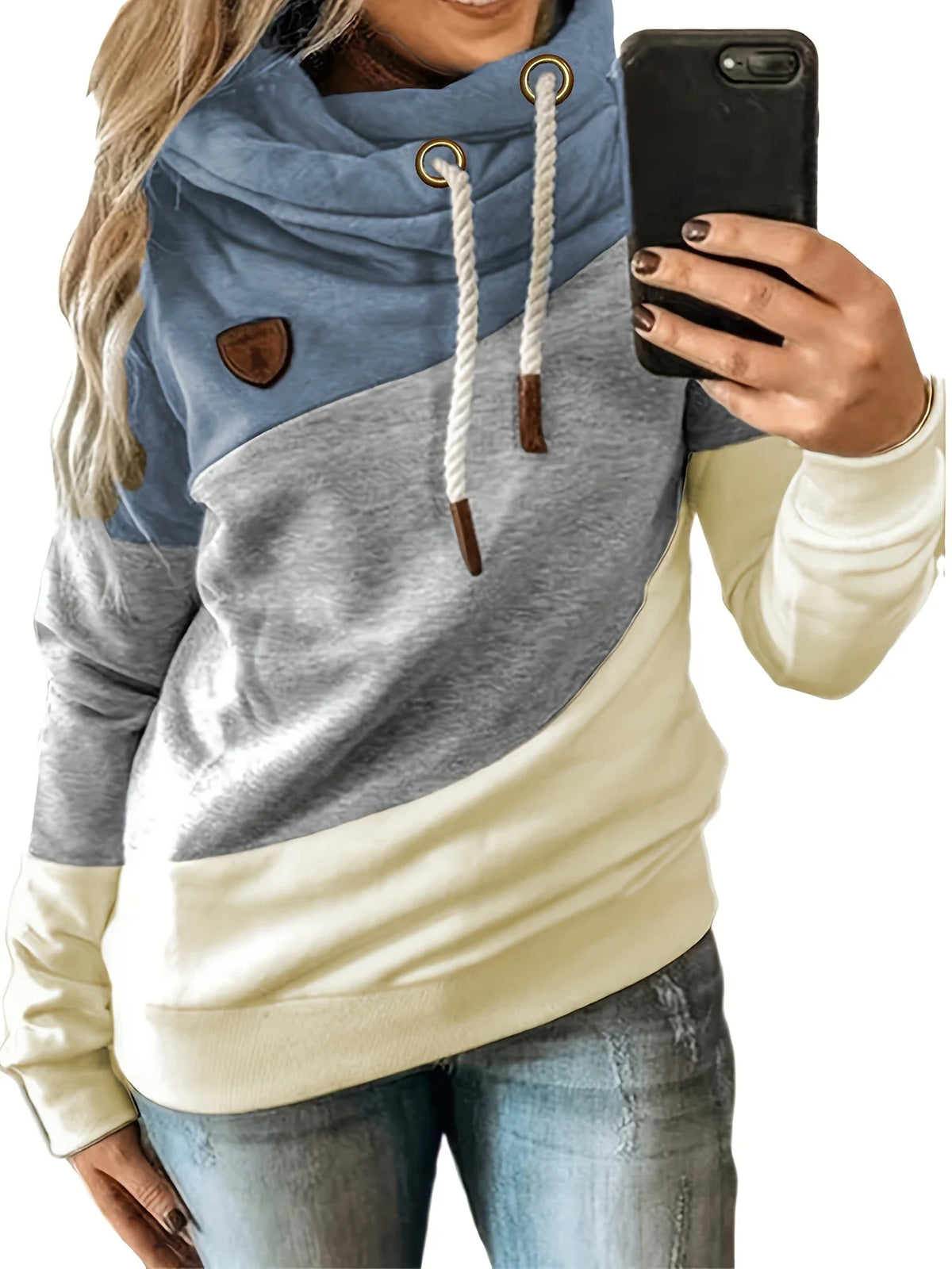 Plus Size Damen Clash ing Kapuzen ärmel einfarbig lässig Top