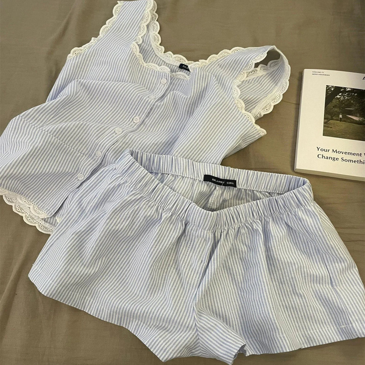 Gestreifte Frauen Pyjamas Sommer Nachtwäsche Ärmellose Shorts Sets 2 Stück Spitze Nacht Trägt Tank Koreanische Schlafen Hause Anzug 2025 Neue