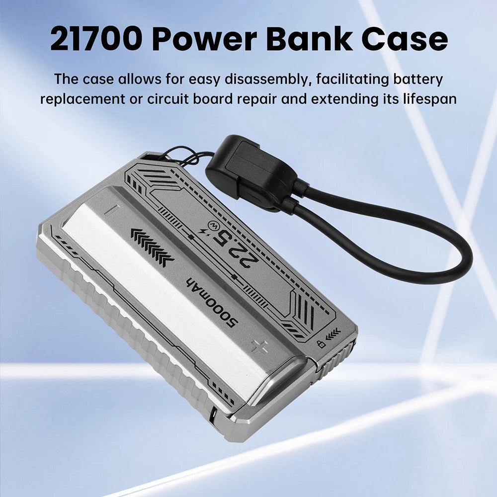 21700 Power Bank Case PD 20 W Schnellladung Eingebautes Kabel Abnehmbare Power Bank DIY Batteriegehäuse (ohne Batterie)
