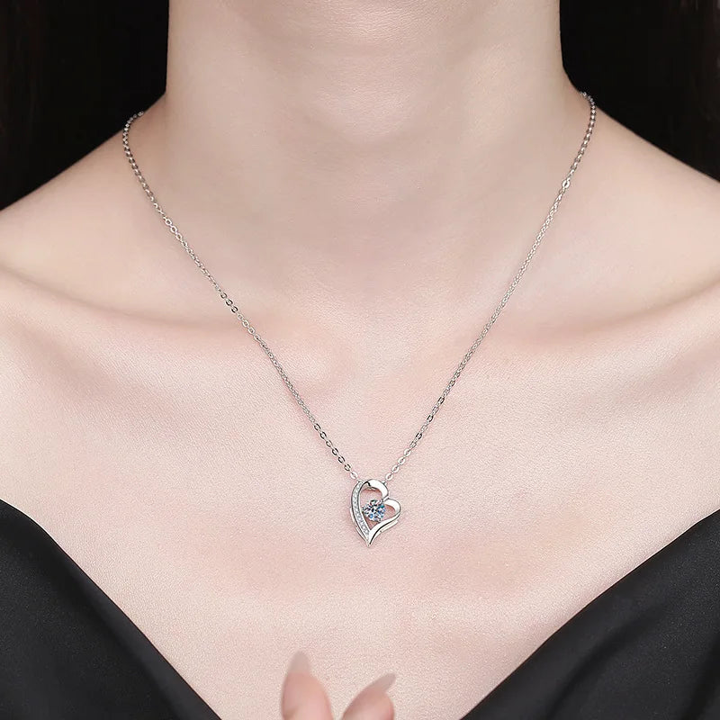 Halskette aus 925er-Sterlingsilber mit Herzanhänger, schlicht, für Damen, Hochzeit, Verlobung, Schmuck, Mode, Klassiker, Geschenk, Party, hohe Qualität