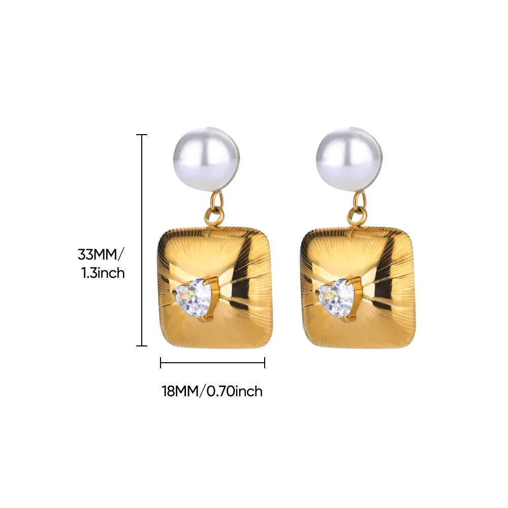 Elegante Imitation Perle Tropfen Ohrringe für Frauen Gold Farbe Edelstahl Herz Geometrische Durchbohrte Ohrringe Trendy Party Schmuck