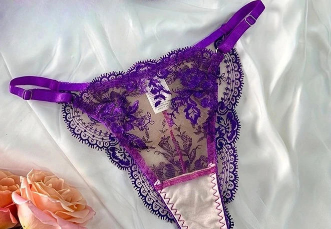 Spitzen-Stickerei-BH-Set mit ultradünnen Cups, transparente Mesh-Nachtwäsche für Frauen mit großer Oberweite, S-XL, Push-up, 32-38