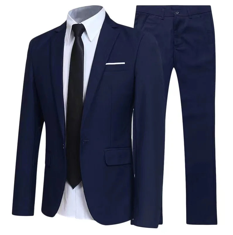 Lässiger Trauzeugen-Hochzeitsanzug, zweiteiliges Set, Business-Casual-Outfit für Herren, importiert, leicht, Business-Stil, flacher Kragen, hinten geteilt