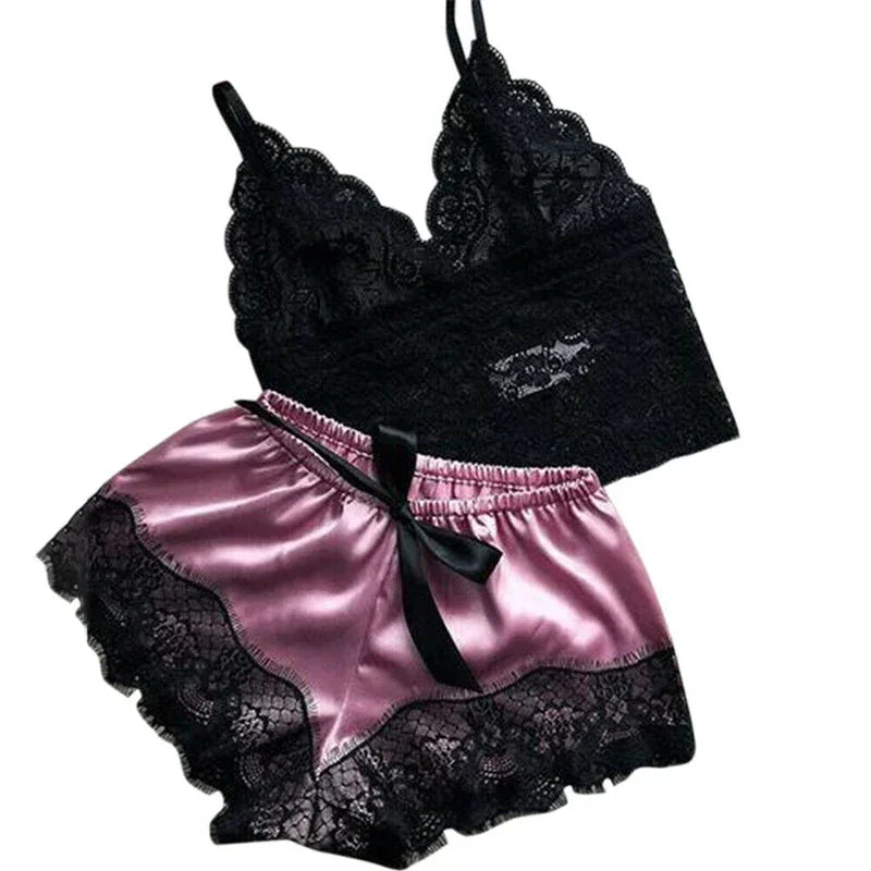 Nachtwäsche Damen sexy Pyjamas Set Spitze Nachthemd Dessous ärmellose V-Ausschnitt Tops und Shorts Sets Nachtwäsche Lounge wear