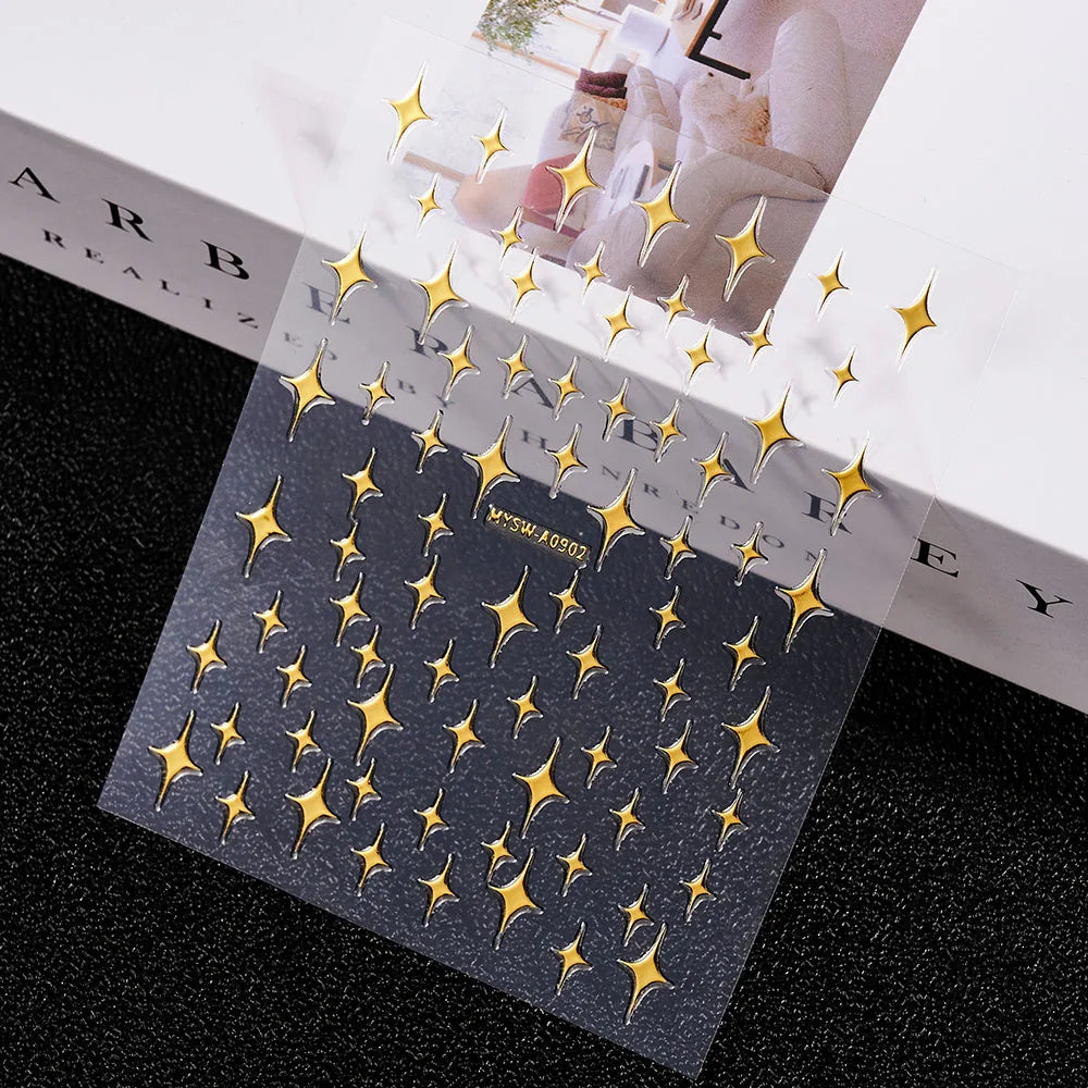1Pcs 3D Gold/Silber/Weiß/Schwarz/Stern Nail art Aufkleber 3D Holographische Laser Stern Transfer nagel Decals DIY 3D Sterne Nagel Aufkleber