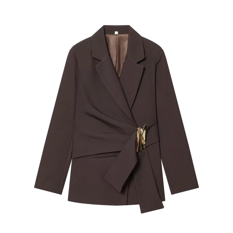 ETJ 2025 Damen Herbst und Winter neues elegantes Mode-Revers mit Schulterpolster, geknöpfter Jacke und gerader Hose