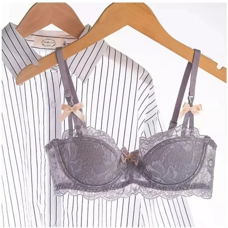 BANERDANNI Französisches Spitzen-Bralette-Set, atmungsaktiver, nicht gepolsterter BH für zierliche, transparente Blumen-Dessous, kabelloses Komfort-Anti-Gap-Design