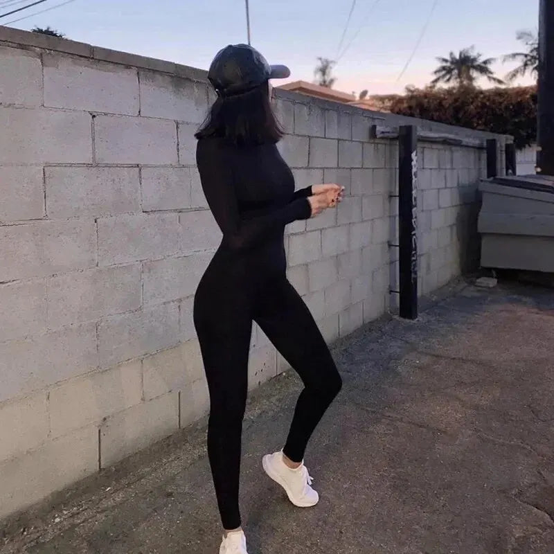2024 frühling Frauen Sexy Overall Streetwear Langarm Bodycon Feste Sport Fitness Overalls Romper Overalls Für Frauen Körper Anzug