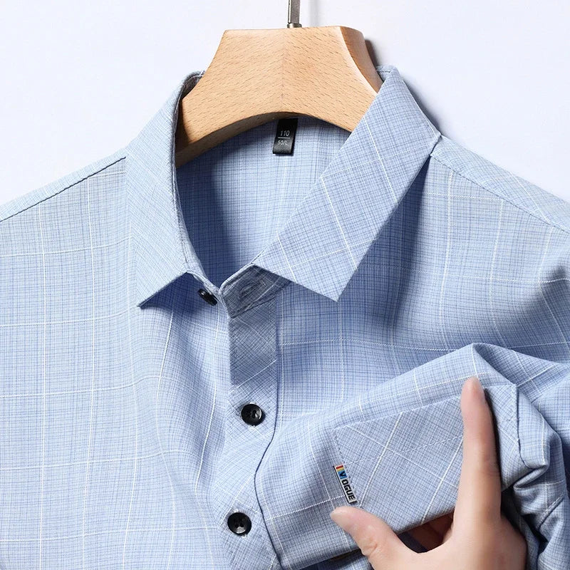 Neues, kurzärmliges, bedrucktes Business-Casual-Hemd für Herren mit Faltenbeständigkeit, kein Bügeln, bequemes, vielseitiges Oberteil für die ganze Saison