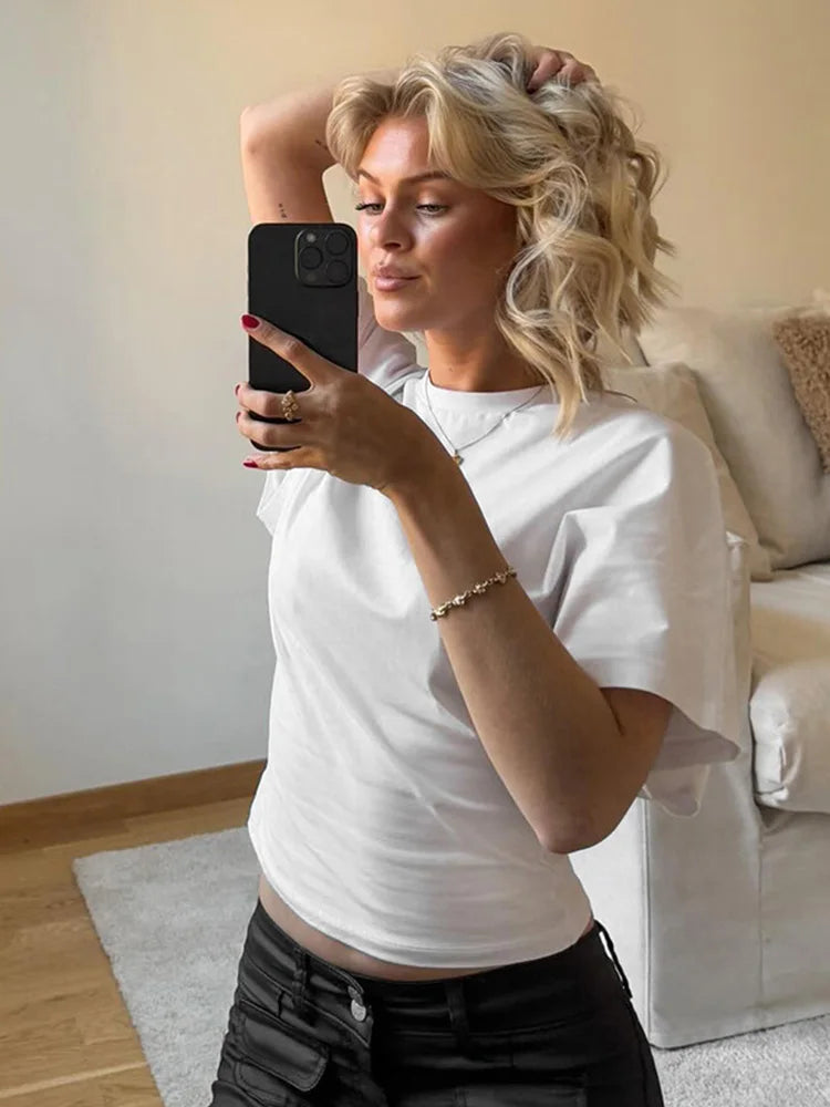 Mode Lässig Solide Grau Gestellte T-shirt 2025, Frau Kleidung Oansatz Korsett Tops Streetwear Mädchen Frühling Sommer Kurze T-shirts