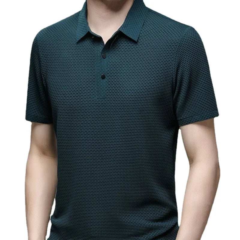 Sommer Neue männer Lop-up Hohl kurzarm Polo T-shirt Eis Seide Atmungsaktive Business-Mode T-Shirt männliche Marke Kleidung
