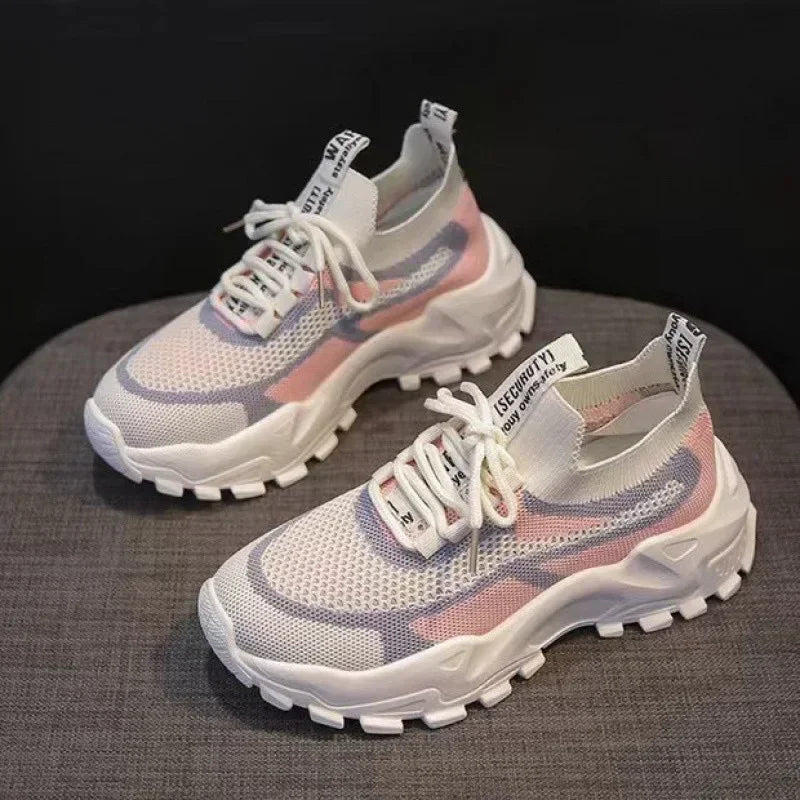 2025, leichte Laufschuhe für Damen, Air-Mesh-Schnür-Sneaker, flache Sohle, lässige modische Tennisschuhe für Outdoor-Aktivitäten