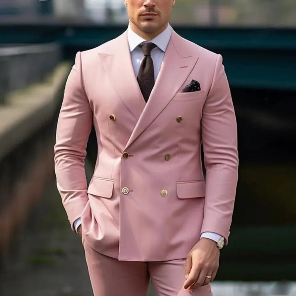 Herren Casual Hochzeitsanzug Zweiteiliges Set aus Polyestergewebe Doppelreihig Geknöpft Formeller Anzug für Trauzeugen und Bestmannen