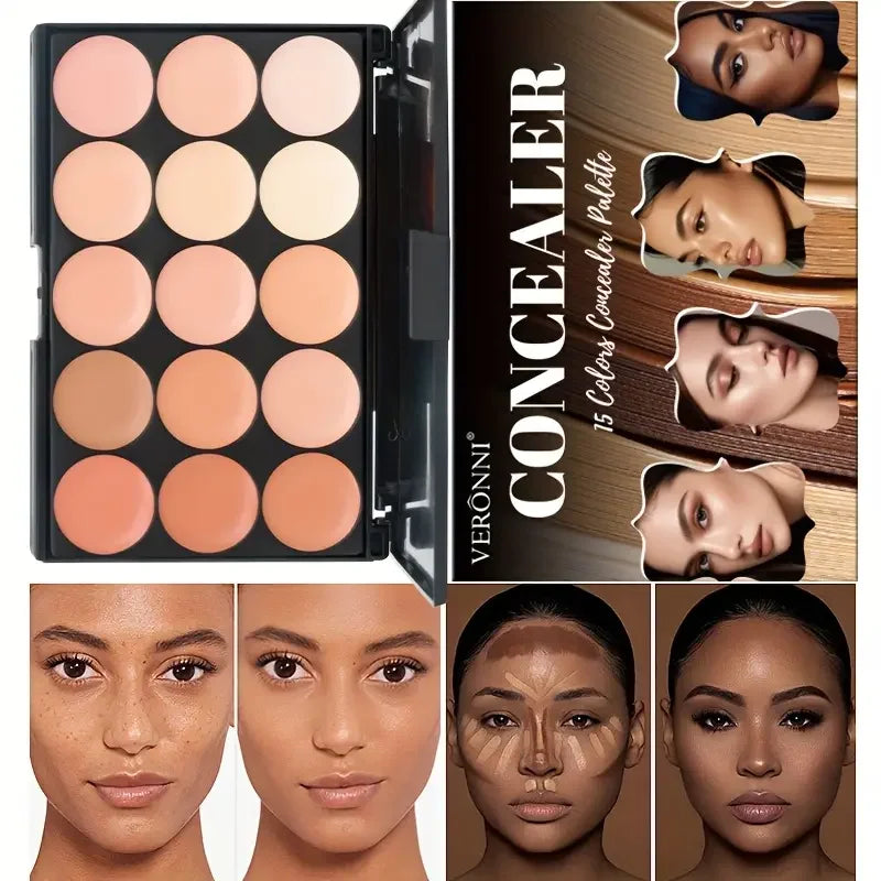 15-Farben-Gesichts-Concealer-Tarncreme, wasserdicht, zum Abdecken von Gesichtsunreinheiten, Augenringen, Sommersprossen, Narben, mit Aufhellung