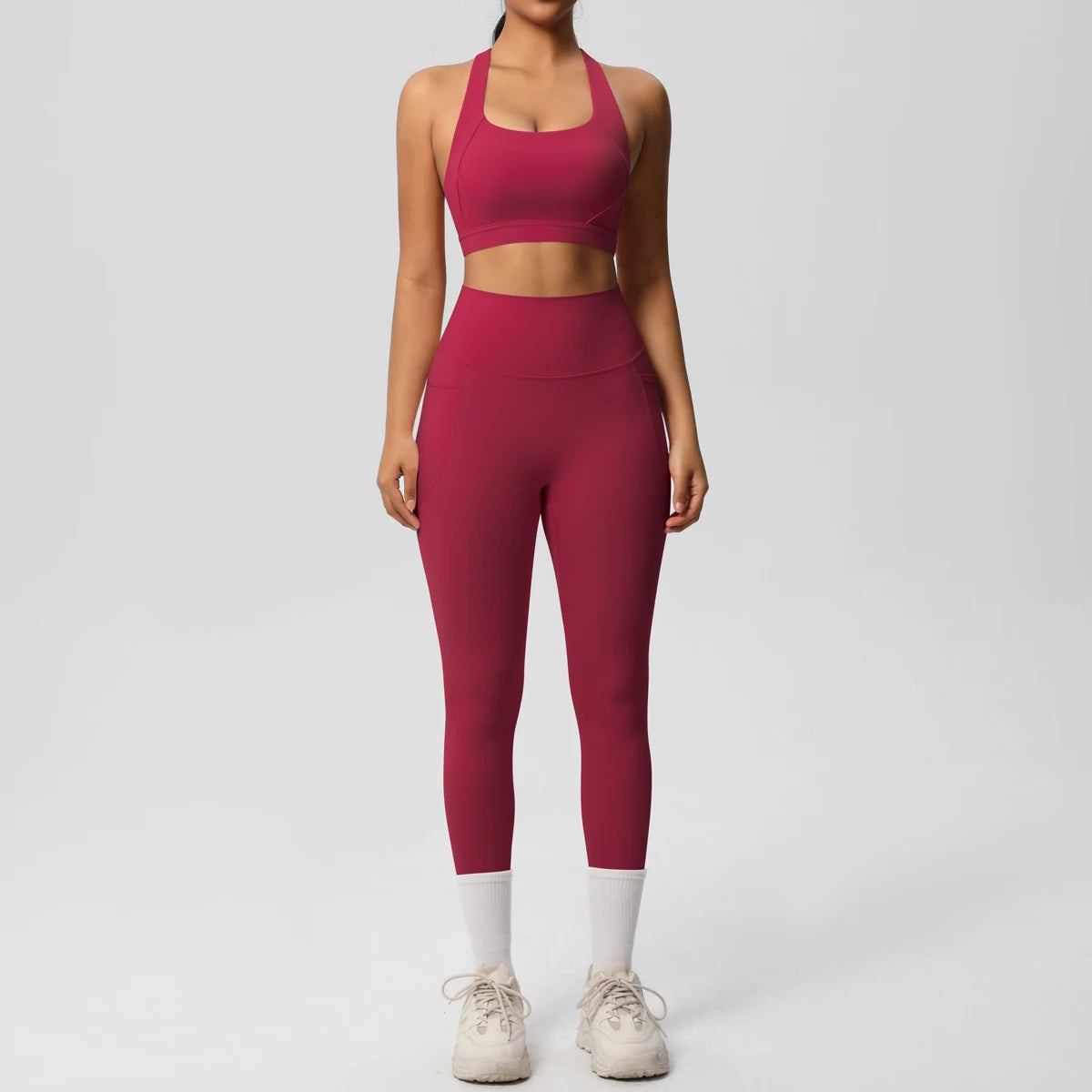 2-teiliges Sportbekleidungs-Yoga-Set, Fitnessstudio, Sport-BH, Leggings mit Taschenkleidung, Sportbekleidung, Yoga-Anzüge für Damen, Fitness-Set, Trainingsanzug