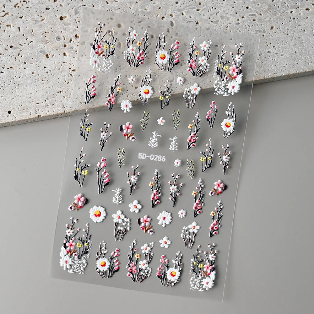 1 Stück 3D Lavendel Blumen Aufkleber für Nägel Frühling Sakura Blumenblätter Selbstklebende Slider Abziehbilder Kunst Maniküre für Dekoration