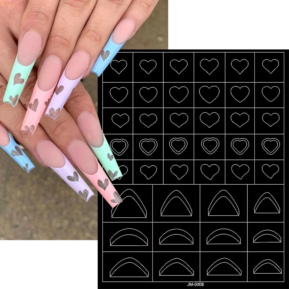 24 Muster Airbrush-Schablonen, Nagelkunst-Aufkleber, hohler Schmetterling/Blume/Schleife/Französische Liniendruckschablonen, Nagelaufkleber, DIY-Werkzeuge