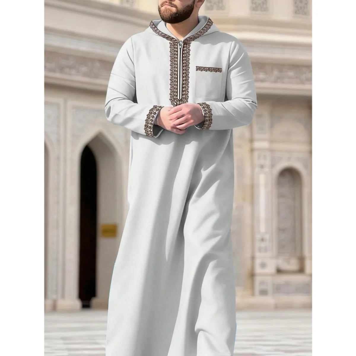Eid Al Fitr Herren Langes Gewand Traditionelles Nahöstliches Muslimisches Lässiges Locker Sitzendes Hochwertiges Elegantes Retro-Kapuzenkleid für Männer