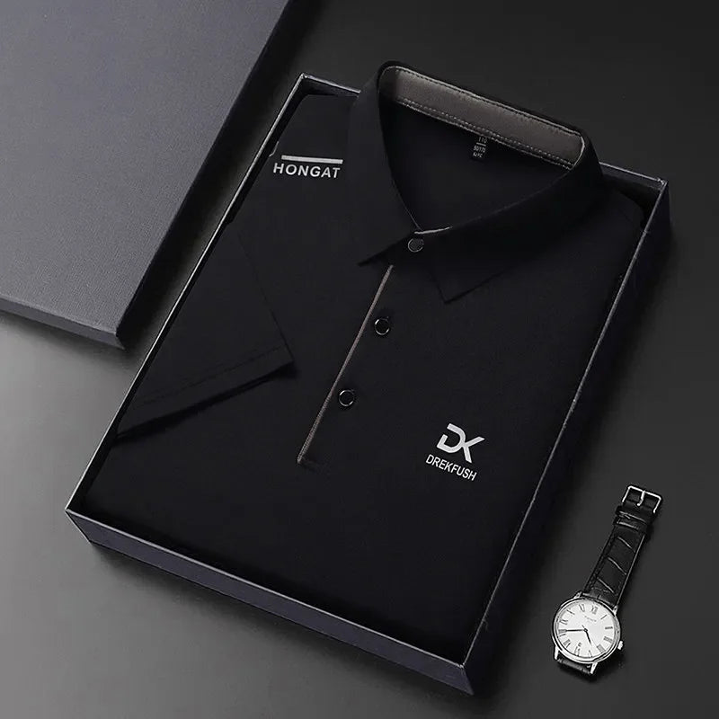 Neues Herren-Business-Casual-Kurzarmhemd mit Abzeichen, einfarbiges Poloshirt, modisches, atmungsaktives, bequemes, vielseitiges Oberteil