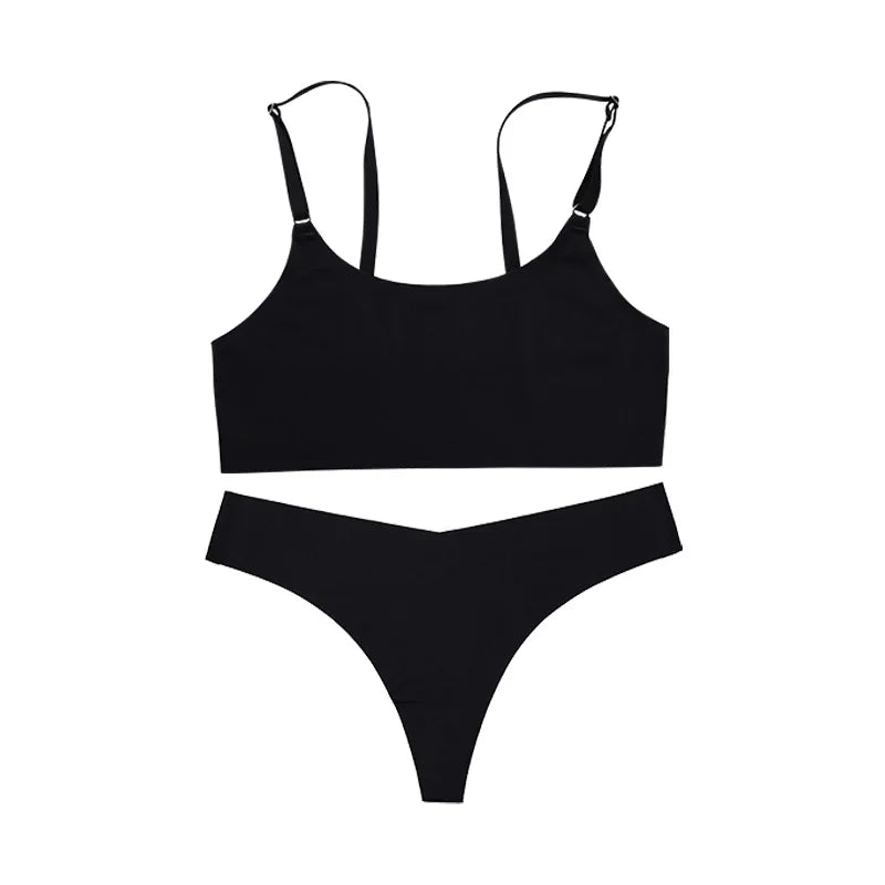 YMQJ Heißer Verkauf Hohe Qualität Neue Design Uns Größe Stilvolle Feste Eis Seide Nahtlose Drahtlose Bhs Und Frauen Unterwäsche Set