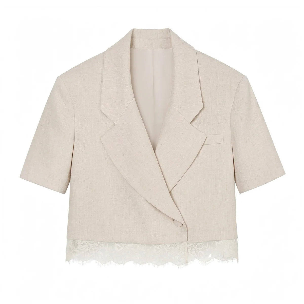 KONDALA Elegantes Damen-Frühlingsoutfit 2026: Spitzenanzug mit Einknopf-Blazer und Plissee-Mini-Shorts – Modisches Büro-Set für Damen