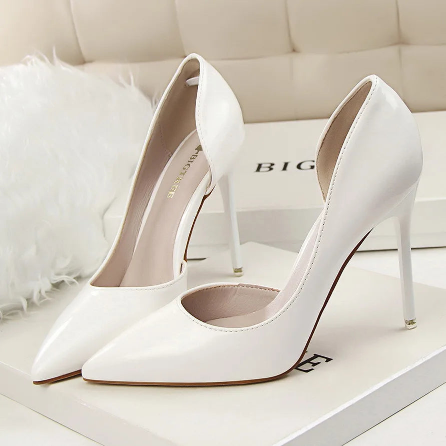 Frauen 7,5 cm 10,5 cm High Heels gelbe Pumps Büro sexy Stiletto Hochzeit Braut Scarpins kurze Absätze Dame sexy hohle Party Schuhe