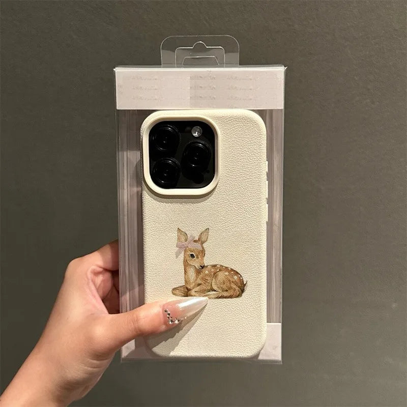 Hirsch Lichee Muster Einfache Retro Handyhülle für iPhone 17 16 15 14 13 12 11 Pro Max XS XR 16 Plus stoßfeste Candy Bumpper Cover
