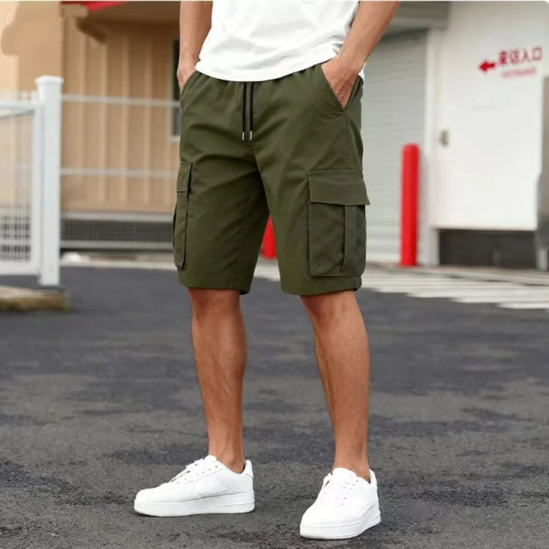 Sommer-Cargo-Shorts für Herren, lässig, leicht, einfarbig, mit Pattentaschen für den täglichen Gebrauch und bequeme Jogger-Shorts für den Outdoor-Bereich